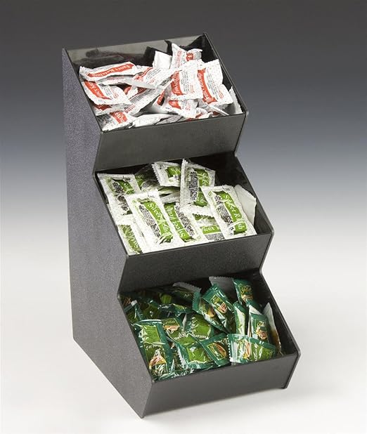 Displays2go Countertop Organizer with 3 Pockets for Condiments 3-Tiered, Space Saving Design with Open Pockets, Easy to Clean Black Acrylic-NeatNest