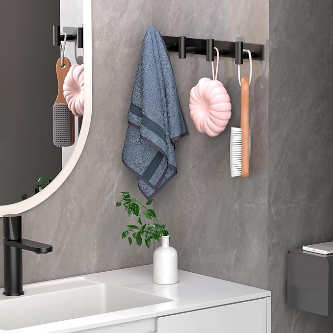 Wall Mounted Coat Rack-4 Hooks, Heavy Duty Stainless Steel Hook Rail for Towel Coat Hat Purse Bag Jacket, Towel Hooks for Entryway Bathroom Kitchen (Black 4 Hooks - 1 Pack)-NeatNest