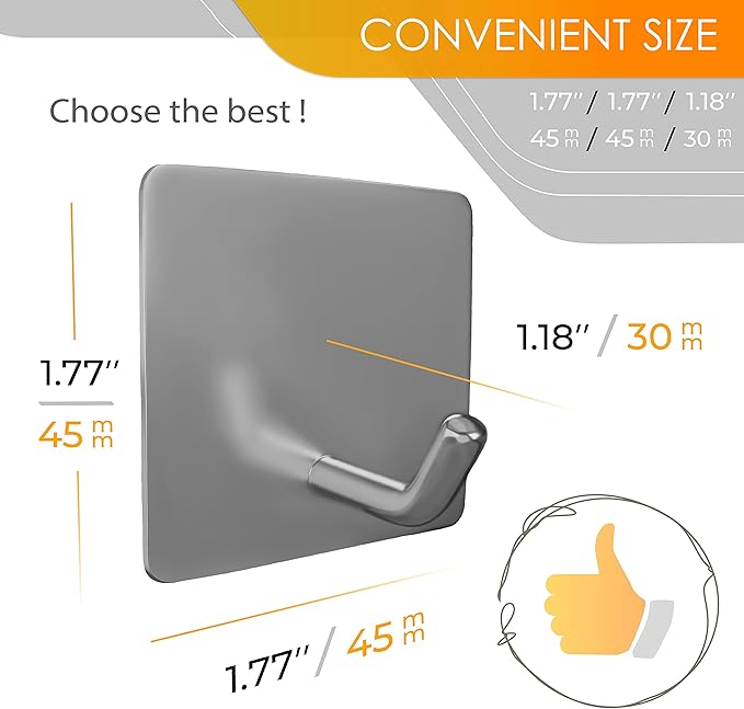 Brushed Nickel Self Adhesive Towel Hooks for Bathroom Wall Door Mounted - SUS304 Stainless Steel Strong Strips Stick on 3M Wall Hooks for Hanging Coat, Hat, Bag, Key, Jacket – 4 Pack-NeatNest