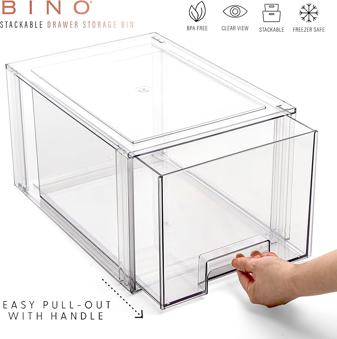 BINO | Stackable Storage Drawers, Tall Large - Clear | THE CRATE COLLECTION | Storage Bins With Drawers | Bathroom Organizers | Under Sink Organizer | Vanity Cabinet Home Organization-NeatNest