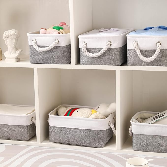 combocube 11.8 x 7.8 x 5.1 Inch Fabric Storage Bins for Shelves, Linen Storage Organizer Storage Basket with Ropes for Laundry, Home, Closet, Office, Clothes, Toys Organizer-NeatNest