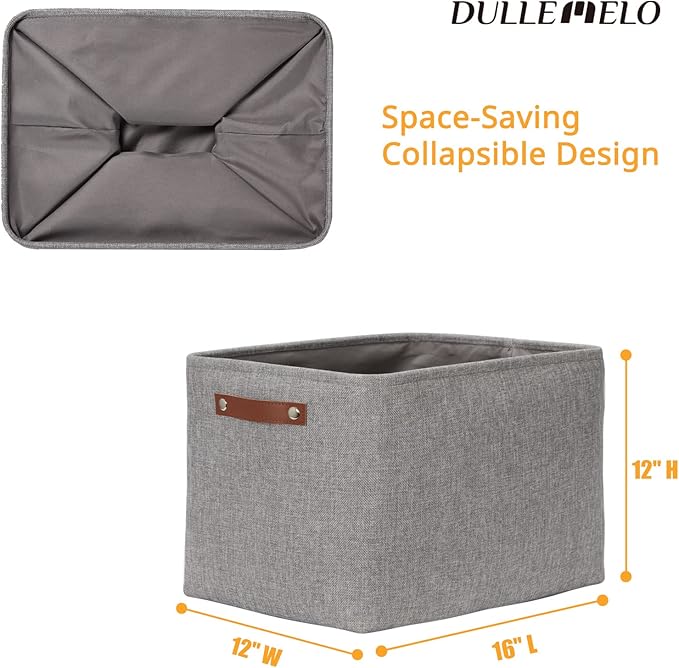 DULLEMELO Storage Baskets Large 16"x12"x12" Tall Rectangular Baskets Fabric Storage Bins for Organizing [1 Pack] Collapsible Linen Shelf Baskets for Clothes, Toys, Closet, Laundry (Grey)-NeatNest
