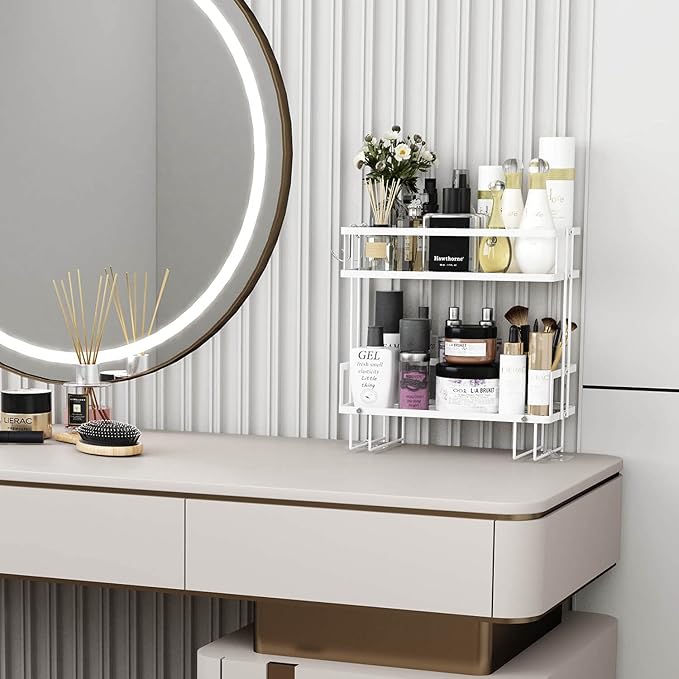 Godboat Bathroom Organizer - Over The Toilet Storage Cabinet, 2-Tier Floating Shelves, Wall Shelf with 2 Hooks & Paper Rack, Cool Accessories & Decor, Gifts for Women, Mothers Day (White)-NeatNest