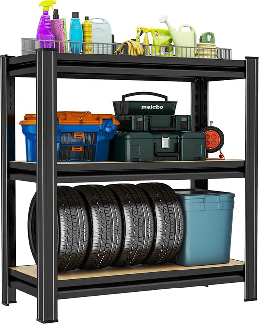 Garage Shelving, 3-Tier Adjustable Storage Shelves, Metal & Wood Pantry Shelf Organizer, Modern Garage Shelving Unit, Utility Storage, 29" W x 30" H x 12" D-NeatNest