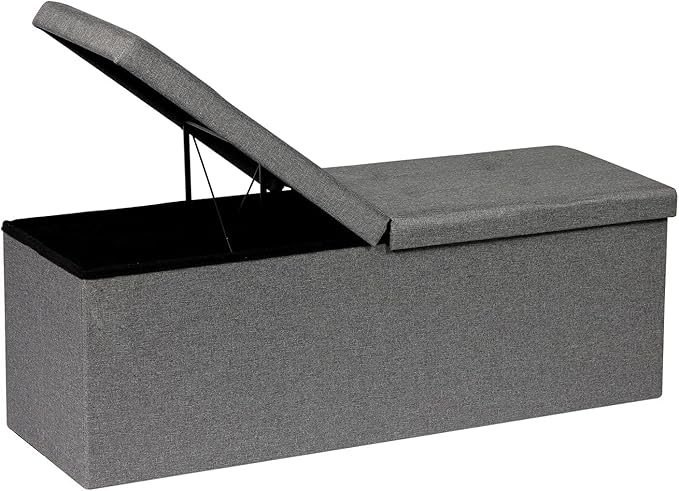 B FSOBEIIALEO Storage Ottoman with Filpping Lids, Ottoman Storage Bench Footrest Seat, Storage Chest Linen 43.3"x15"x15" (Grey)