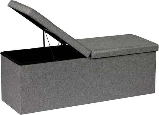 B FSOBEIIALEO Storage Ottoman with Filpping Lids, Ottoman Storage Bench Footrest Seat, Storage Chest Linen 43.3"x15"x15" (Grey)
