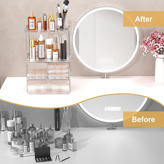 Acina Bathroom Countertop Organizers and Storage: 2-Tier 6-Drawer Makeup Organizer Countertop, Easy to Install, Ideal for Bathroom Storage, Vanity, Perfume, Large Skincare Items, Present, Clear-NeatNest