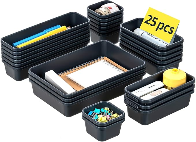 25 PCS Interlocking Desk Drawer Organizer Separator for Office,Bathroom,Kitchen,Makeup,Tool（4 Sizes）-NeatNest