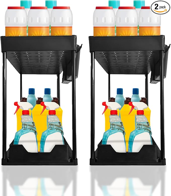 Homeward Heaven 2 Pack Under Sink Organizers, Adjustable Pull-Out Organizer, Kitchen Cabinet Organizers for Easy Access, Multi-Functional Cabinet Organizer-NeatNest
