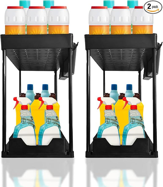 Homeward Heaven 2 Pack Under Sink Organizers, Adjustable Pull-Out Organizer, Kitchen Cabinet Organizers for Easy Access, Multi-Functional Cabinet Organizer-NeatNest