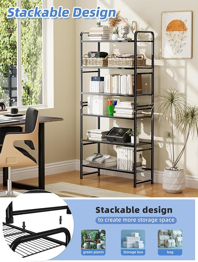 3 Tier Shelving Unit, Heavy Duty Metal Wire Shelf 30.75 Inch Wide Storage Rack for Pantry Kitchen Closet, Stackable & Adjustable, Black