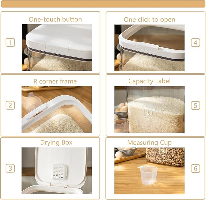 Flour Container 20LBS - 10 L /10.5 QT /10 KG - Rice Container Storage Food Grain Container Bins Household for Kitchen Pantry Organization (11L)