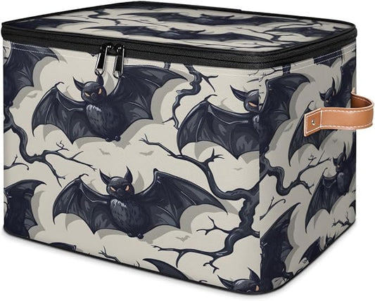 Spooky Bat Storage Bins with Lids, Halloween Fabric Storage Boxes with Zipper, Collapsible Decorative Closet Organizer Cube for Clothes,Organizing, Shelves-NeatNest