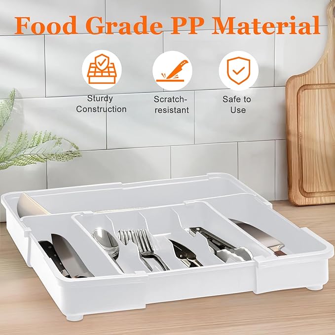 Expandable Silverware Drawer Organizer BPA Free Cutlery Organizer Small Utensil Organizer for Kitchen Drawers Adjustable Spoons Forks Knives Storage Divider, Gray-NeatNest
