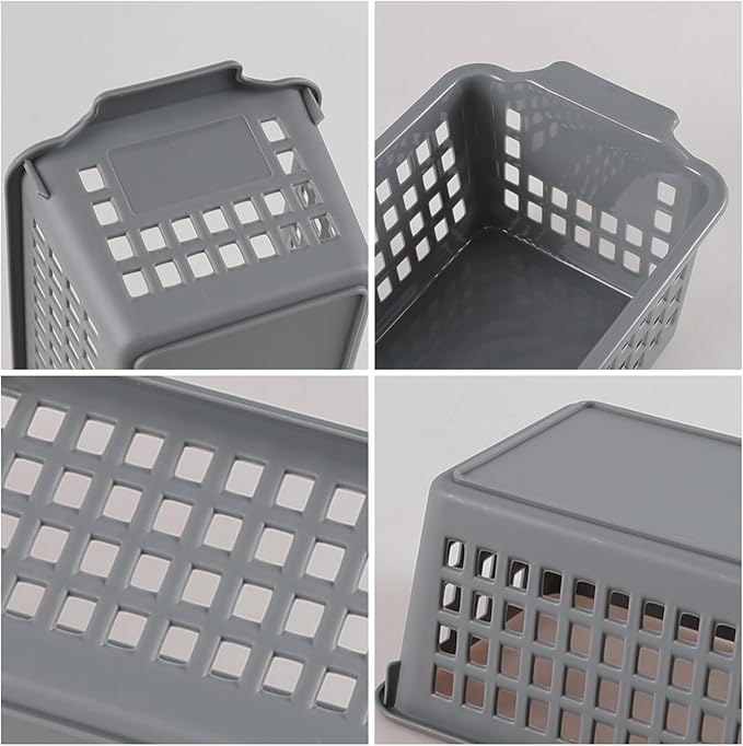 6 Packs Slim Plastic Storage Trays Baskets,Pencil Organizer 11.61" x 5.03", Grey-NeatNest