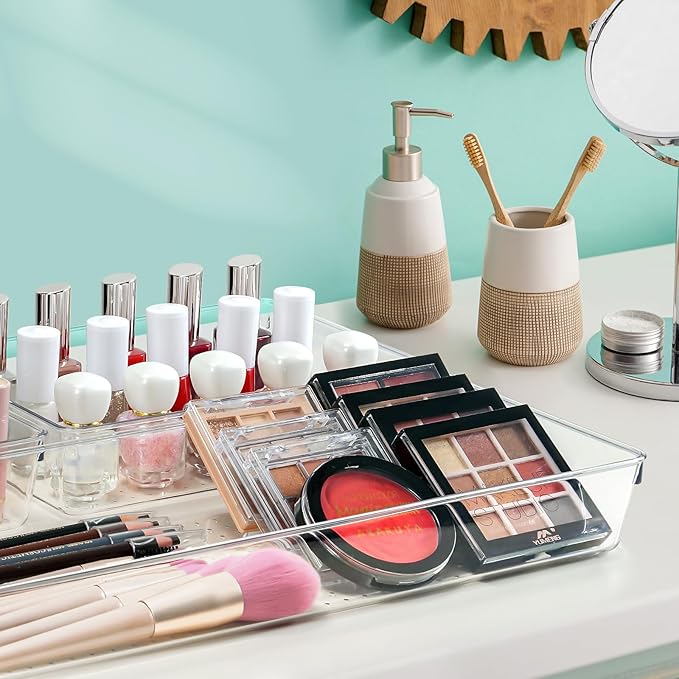 Criusia Drawer Organizer Set, Acrylic Non Slip Non Cracking Kitchen Drawer Storage Tray Large Size Divider, Multifunctional Storage for Cosmetics, Bathroom, Tools, Kitchen and Office (8 PACK)-NeatNest