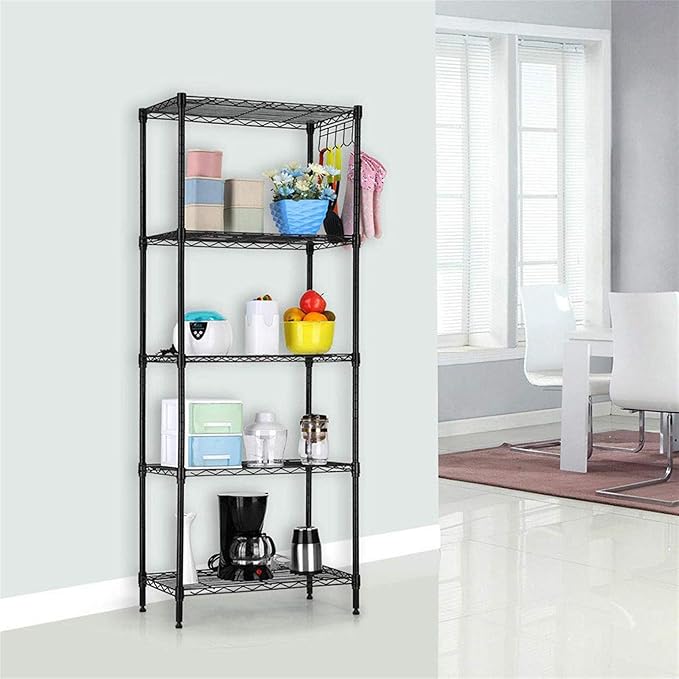 5 Tier Adjustable Metal Storage Rack Wire Shelving Unit for Pantry, Closet, Kitchen, Laundry, Bathroom (Black, 7-5-Layer)