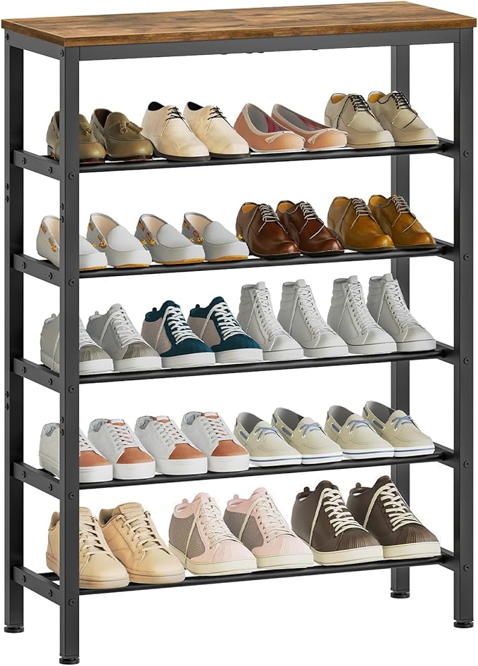 6 Tier Tall Shoe Rack, Large-Capacity Storage Organizer, Free Standing Shoe Shelf for Closet, Adjustable Metal Shoe Racks for 24 Pairs of Shoes, Rustic Brown and Black SS76BR-NeatNest