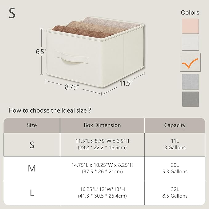 3 Pack Fabric Storage Bins for Shelves | 11.5x8.75x6.5in Storage Baskets | Fabric Closet Organizers and Storage Bins with Handles Home Organization| Linen Clothes Bins | White & Ivory-NeatNest
