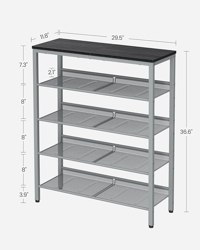 VASAGLE Shoe Rack for Entryway, 5-Tier Shoe Rack Organizer with Storage Shelves and Spacious Top, Freestanding, Adjustable, Industrial, Charcoal Grey and Metallic Silver ULBS038E22-NeatNest