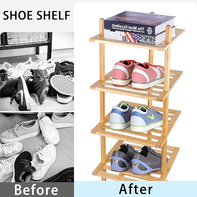 7-Tier Shoe Rack for Closet, Shoes Organizer Free Standing Shelf Entryway and Closet Hallway, Small Space Stackable Bamboo Multifunctional Racks Shoe Storage-NeatNest