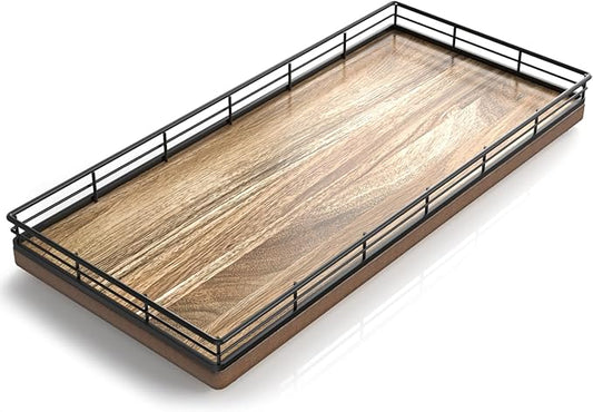 Acacia Bathroom Toilet Tank Tray, 13" Wood Toilet Paper Storage Basket Back of Toilet Basket Organizer, Vanity Tray for Perfume Makeup Candle Kitchen Counter Coffee Table Decor-NeatNest