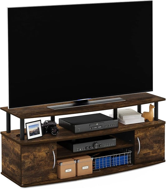 Furinno Jaya Entertainment Center Stand Unit/TV Desk for up to 55 inch, Amber Pine/Black-NeatNest