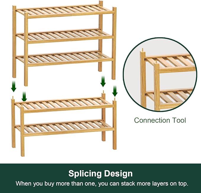 Bamboo Shoe Rack 2-Tier Organizer-Stackable Storage Shelf with Multi-Function Combinations-Free Standing Shoe Racks for Closet,Entryway,Hallway,Bathroom,Living Room Shoe Organization (Natural, 2-Tier)-NeatNest