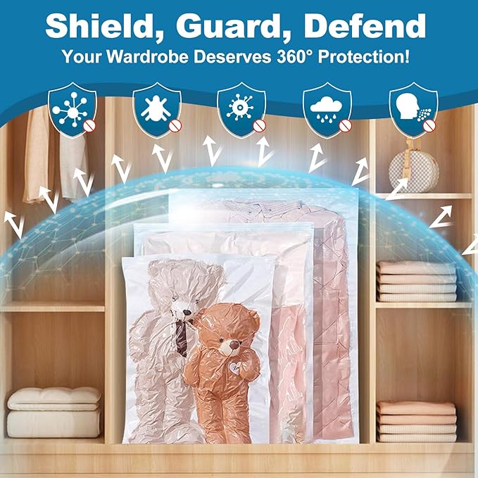 GGH 5 Pack Vacuum Storage Bags with Electric Pump, Large Vacuum Seal Bags for Clothing, Comforters, Blankets - Space Saver Compression Bags for Travel & Home Organization-NeatNest