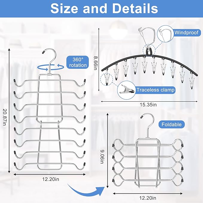 2 Pack Legging Hangers for Closet Organizer, 1 Pants Hangers with 10 Clips, 1 Pack Tank Top Hanger Space Saving Closet Organizers and Storage for Yoga Pants Skirt Bra Lingeries Dorm Essentials-NeatNest