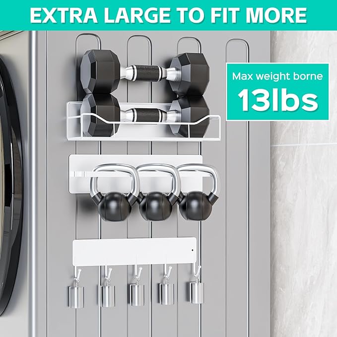 5 Pack Multifunctional Magnetic Shelves for Washing Machine & Refrigerator - Heavy Duty Laundry Room Organization System with Tool Hooks, Metal Storage Baskets (White)
