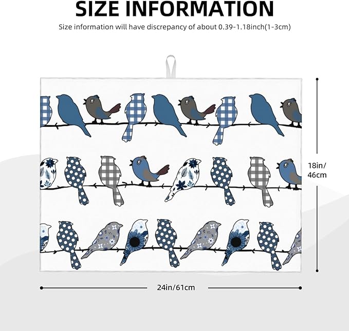 Blue Bird Dish Drying Mat 18x24 For Kitchen Counter Absorbent Microfiber Dishes Pad Dish Drainer Rack Mats Fast Dry Kitchen Accessories-NeatNest