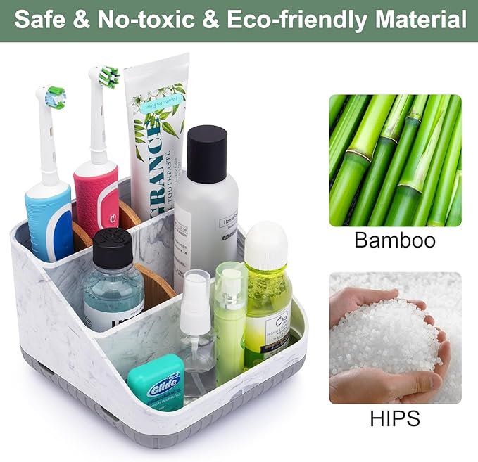 Chintu Toothbrush Holders for Bathrooms - 6 Slots Electric Tooth Brushing Holder, Bathroom Countertop Organizer for Kids Family, Marble Toothbrush and Toothpaste Holder Shower Storage Grey-NeatNest