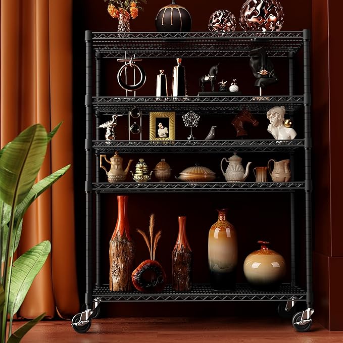 IZEUK Garage Shelving Wide Storage Shelves 5 Tier Metal Shelves Heavy Duty Adjustable Utility Shelf Rack Black 23.6" D x 53.1" W x 73.6" H-NeatNest