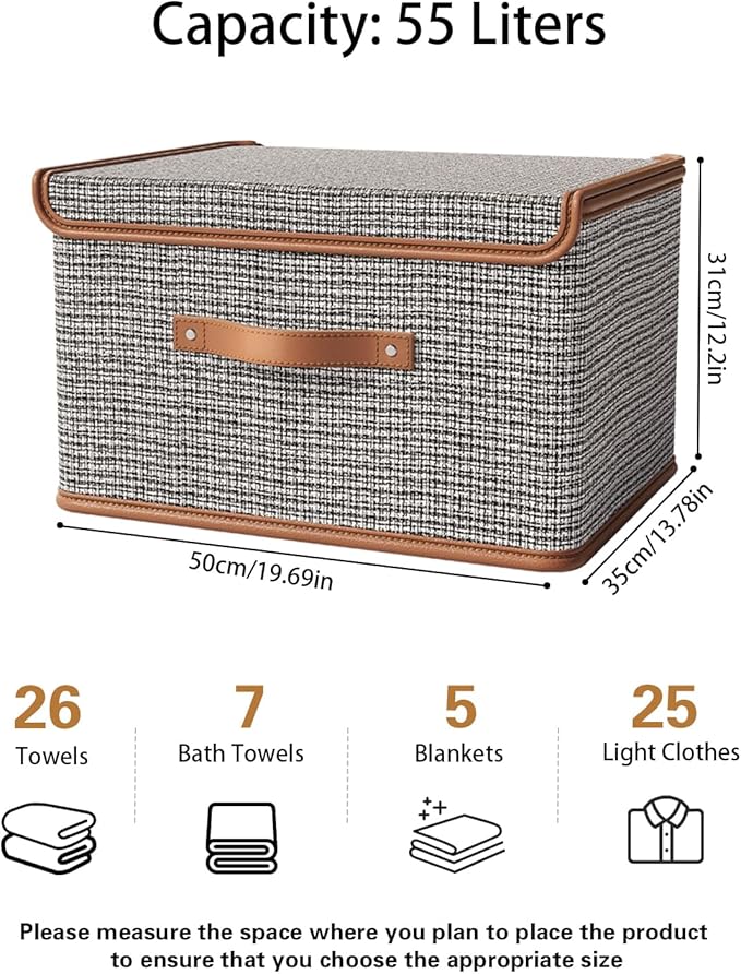 Tuza 4 Pack Storage Bins with Lids, Collapsible Closet Organizer Container, Fabric Organizer Box with Handles, Decorative Storage Boxes with Lids for Organizing Clothes, Sheet, Light Grey, Extra Large-NeatNest