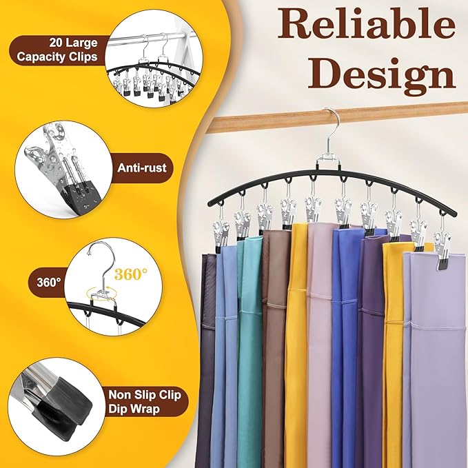 4 Pack Closet Organizers and Storage for Legging, Ginyoyo Metal Gym Clothes Legging Organizer w/40 Clips Holds 40 Leggings, Hangers Space Saving, Room Organization Essentials, Black-NeatNest
