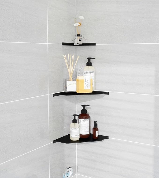 10 Inch Corner Shelf Wall Mounted, Black Corner Floating Shelf for Bathroom, Kitchen, Living Room – Aluminum Alloy Organizer for TV Accessories, Speakers, Cable Box, Game Console-NeatNest