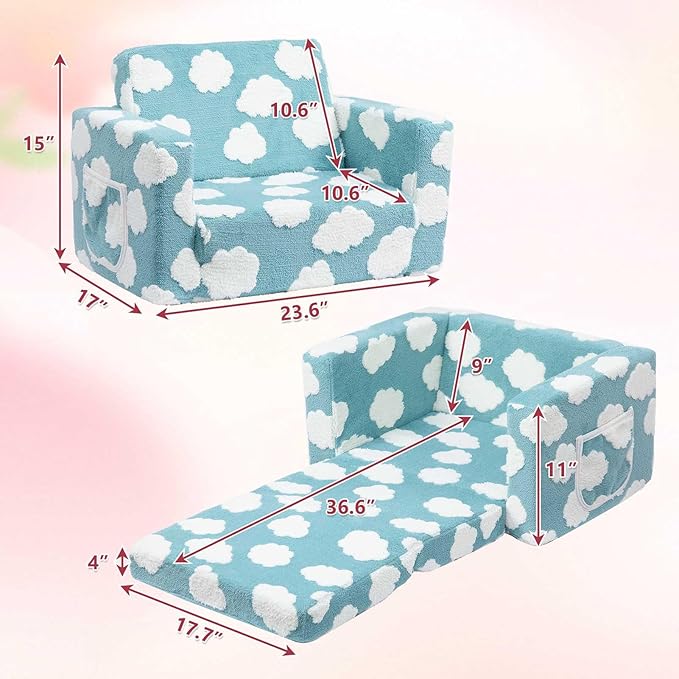 ALIMORDEN Kids 2-in-1 Flip Out Ultra-Soft Snuggle Foam Filled Chair, Blue-NeatNest