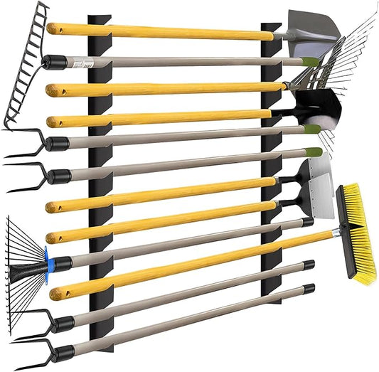 CZWL&HG Garage Tool Organizer Wall Mount – Heavy-Duty Solid Steel Rack for Shovels, Rakes, Long-Handled Tools – Horizontal Shed/Yard Storage Holds 250 lbs with Rustproof Mounts-NeatNest