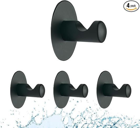 Adhesive Hooks for Hanging - 4 Packs, Sticky Hooks for Bathroom, Bedroom, Kitchen, Hotel, Office, Rust- restiant Adhesive Hook for Walls No Damage (Upto 15LBS)