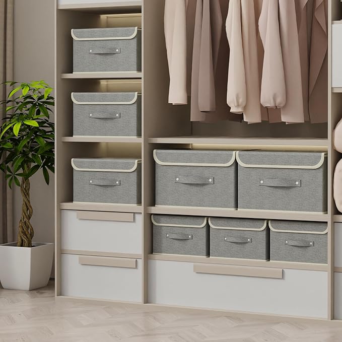 Fabric Storage Bins Cube Organizers with Flip-Top Lid and Handles,Storage Boxes for Organizing Home,Office,and Closet,Grey,3 Pack 15 x 9.8 x 9.8 in-NeatNest