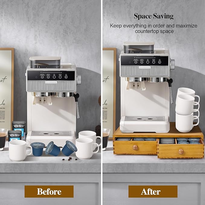 K Cup Storage Organizer,Wood Coffee Pod and Tea Bag Holder,Kcup Drawer Coffee Maker Stand,Home Kitchen Counter Holds Up to 30 Pods Capacity-NeatNest