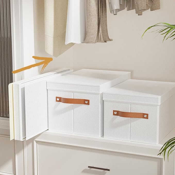 Fabric Storage Bins, Clothes Boxes for Shelves with Lids, Baskets for Organizing with Handles, Decorative Linen Closet Organizers, White, 5 Pack, 15 x 9.8 x 8.3 Inch-NeatNest