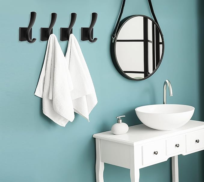 Black Wall Hooks Coat Hook, Towel Hooks Robe Hook for Bathroom, Entryway Mudroom Hooks for Hanging Coat Key Hat Backpack (8 Pack, Black)-NeatNest