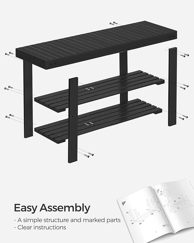SONGMICS Shoe Rack Bench, 3-Tier Bamboo Shoe Storage Organizer, Entryway Bench, Holds Up to 286 lb, 11.3 x 35.4 x 17.8 Inches, for Entryway Bathroom Bedroom, Ink Black ULBS90B33-NeatNest