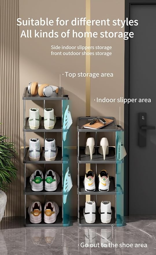 Vertical Shoe Rack,7 Tiers Stackable Shoe Rack for 14 Pairs,Narrow Shoe Tower,Space Saving,for Entryway,Living Room,Bedroom,Closet,DIY Free Standing Shoe Organizer(Khaki,7 Tiers)-NeatNest