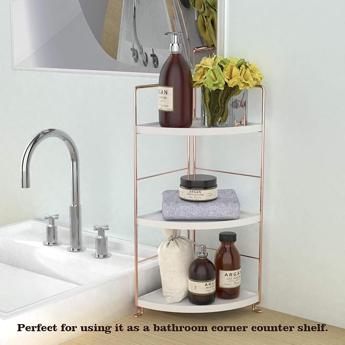 3-Tier Bathroom Countertop Organizer - Vanity Tray Cosmetic & Makeup Storage- Kitchen Spice Rack Standing Shelf - Corner Storage Shelf, Rose Gold-NeatNest