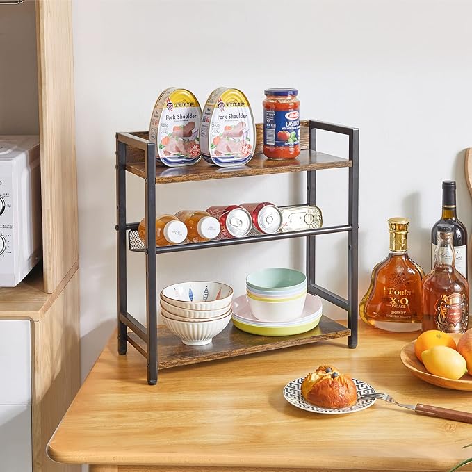 IBUYKE 3-Tier Spice Rack Industrial Counter Shelf Desktop Storage Organizer Standing Seasoning Rack for Countertop Kitchen Office Living Room Desktop Rustic Brown UTLJ021H-NeatNest