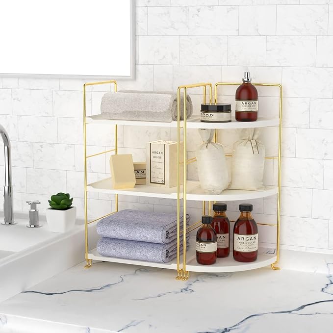 3-Tier Kitchen Spice Rack , Standing Rack,Triangle Bathroom Countertop Storage Shelf ,Cosmetic Organizer Holder , Stackable Cabinet Organizer , Kitchen Counter Shelf , Corner Spice Rack ,Golden-NeatNest