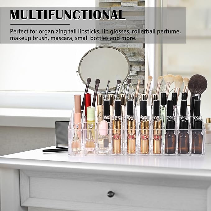 ELLDOO Rollerball Perfume Organizer, 44 Spaces Clear Acrylic Perfume Storage Holder Beauty Scent Holder, Essential Oil Storage Holder Organizer, Makeup Lipgloss Lipstick Display Case-NeatNest